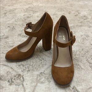 Brown Suede Mary Jane block heels